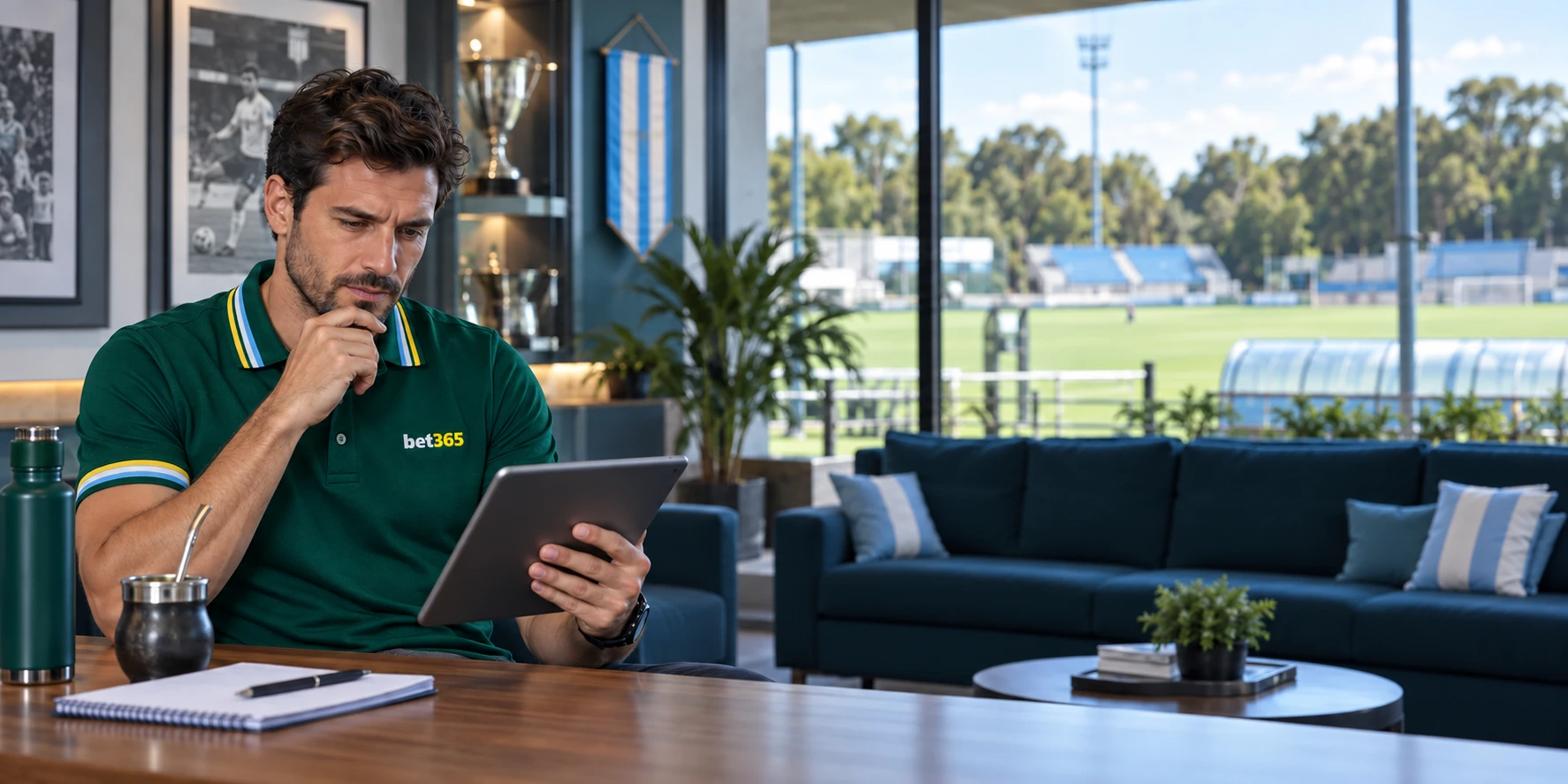 Deportista de bet365 revisando información en una tableta